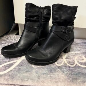 Earth Origins Black Slouch Ankle Boots with Buckle Strap